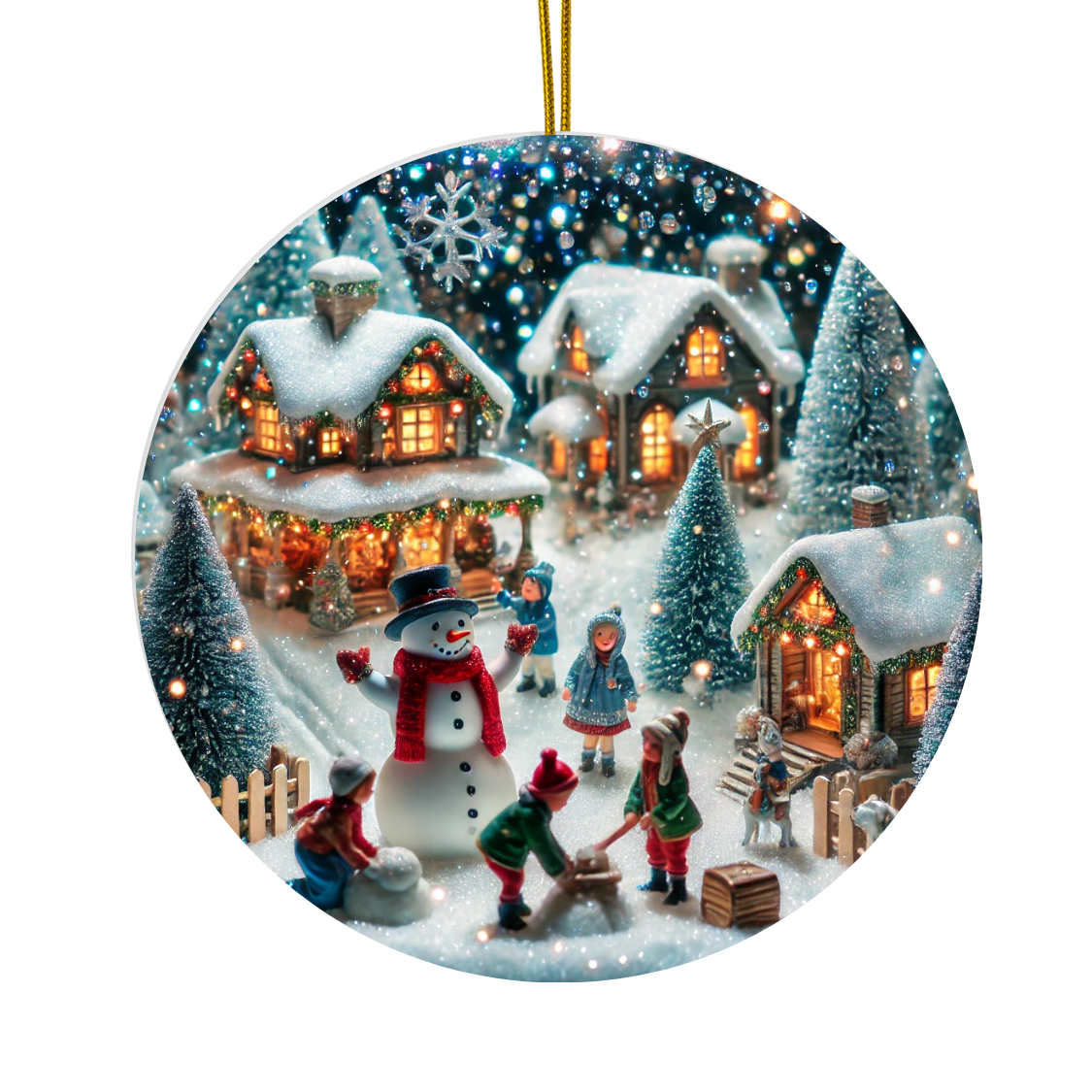 Winter Village Scene - Ceramic Decoration Ornament, (1pc)