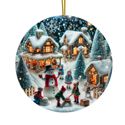 Winter Village Scene - Ceramic Decoration Ornament, (1pc)