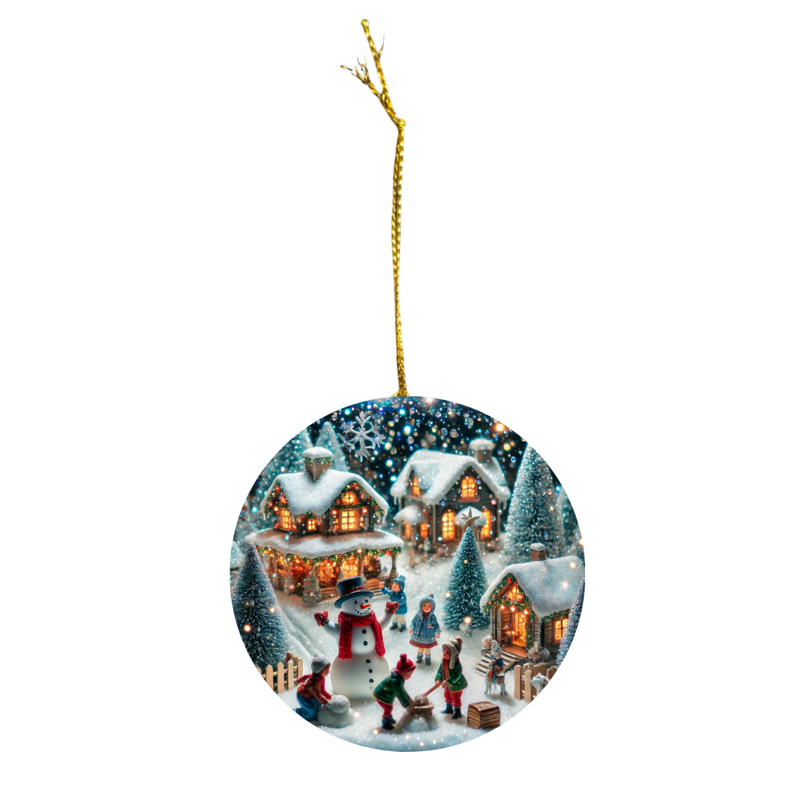 Winter Village Scene - Ceramic Decoration Ornament, (1pc)