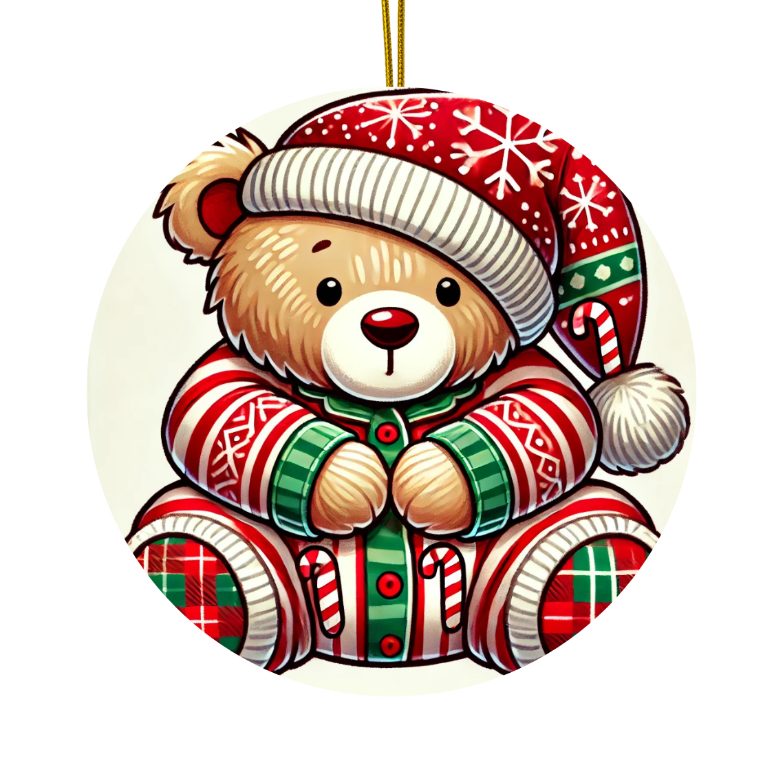 Teddy Bear in Pajamas - Ceramic Decoration Ornament, (1pc)