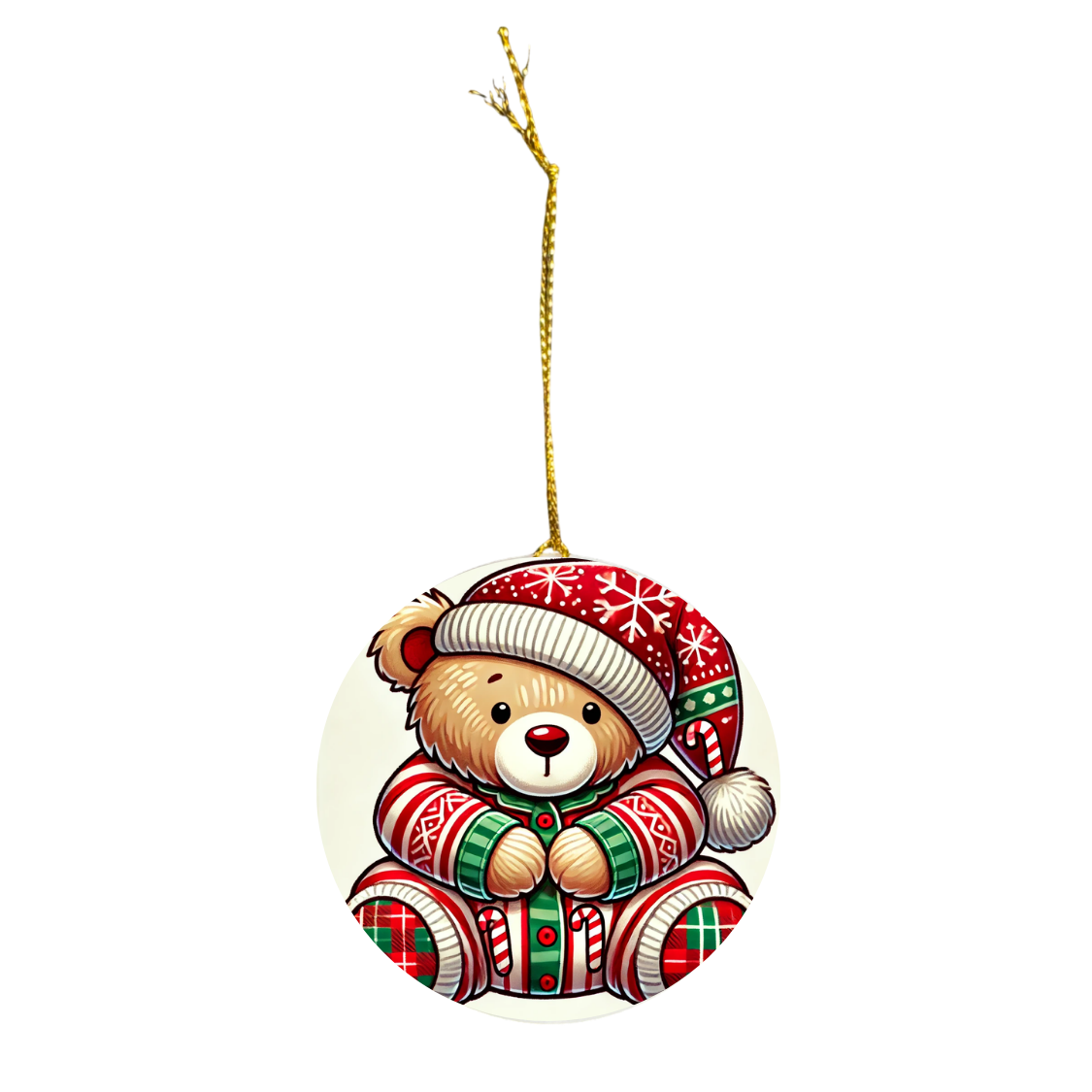 Teddy Bear in Pajamas - Ceramic Decoration Ornament, (1pc)