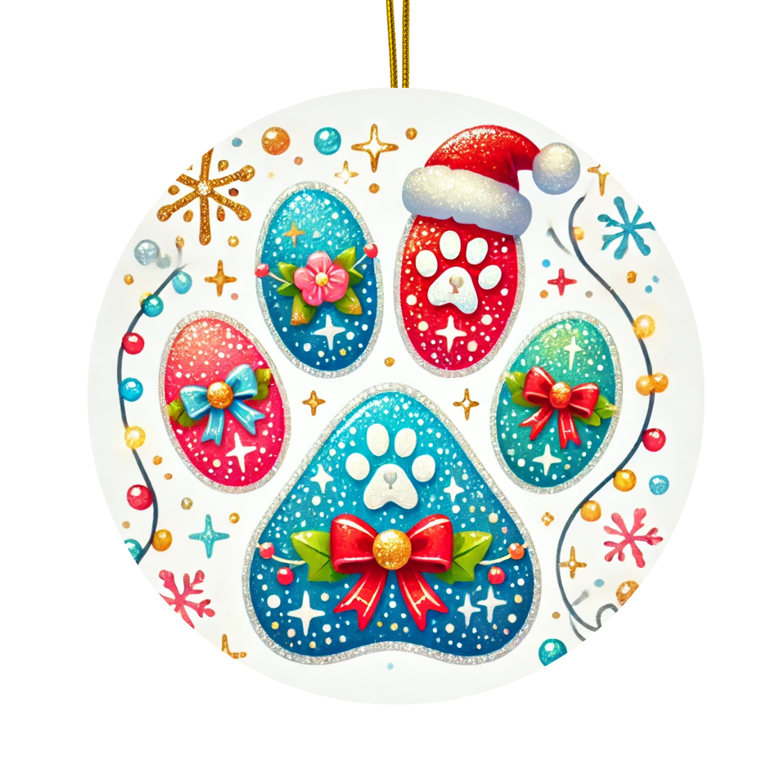 Festive Paw Print - Ceramic Decoration Ornament, (1pc)