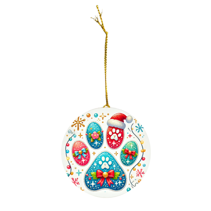 Festive Paw Print - Ceramic Decoration Ornament, (1pc)