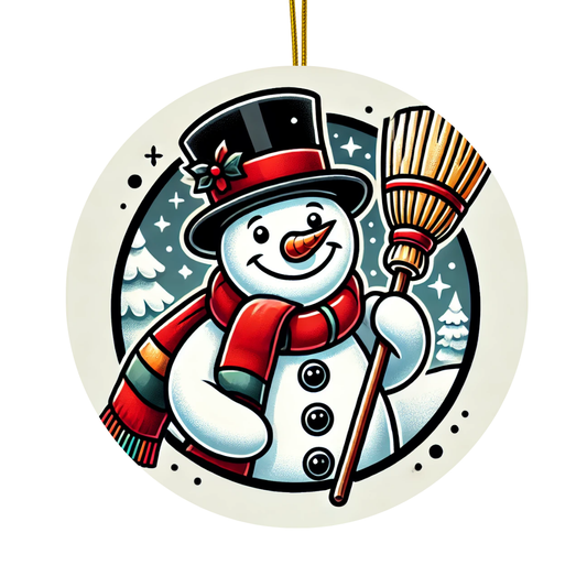 Snowman with a Magic Hat - Ceramic Decoration Ornament, (1pc)