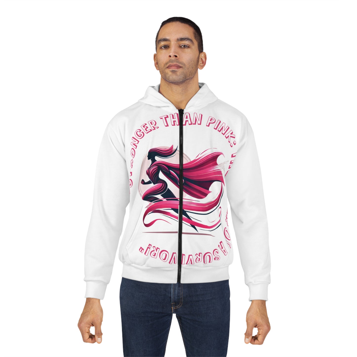 Carroll's Edition "Stronger Than Pink" - Unisex Zip Hoodie (AOP)