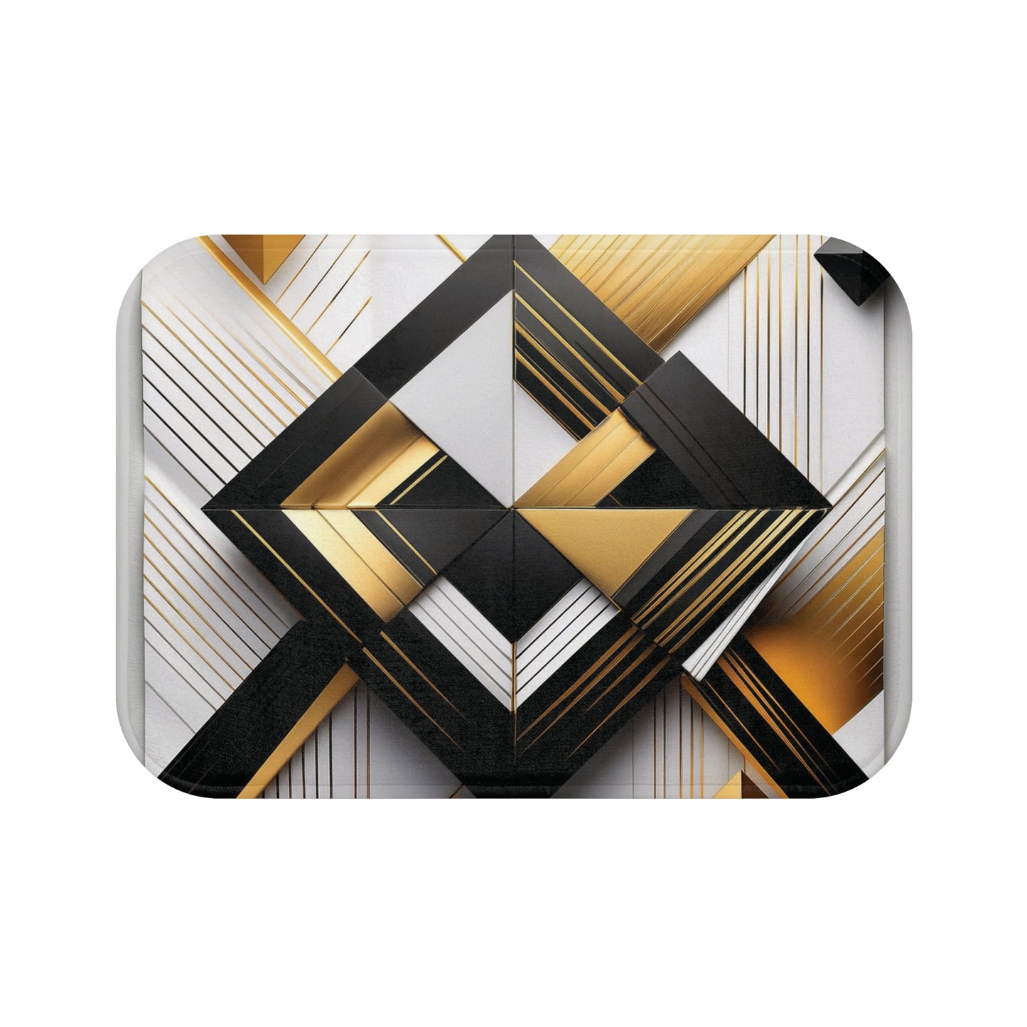 Black, Gold & White Abstract - Bath Mat