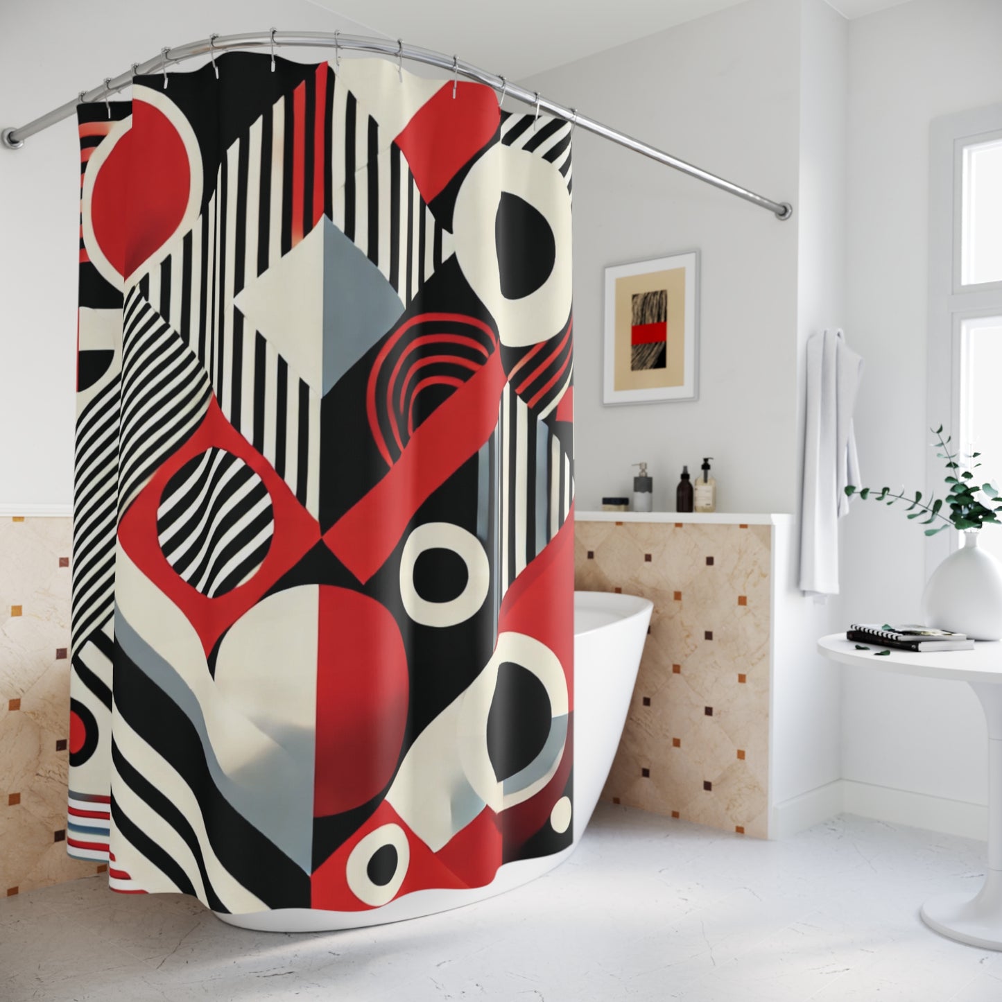 Red, Black & White Abstract - Shower Curtain