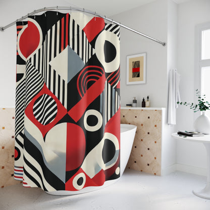 Red, Black & White Abstract - Shower Curtain