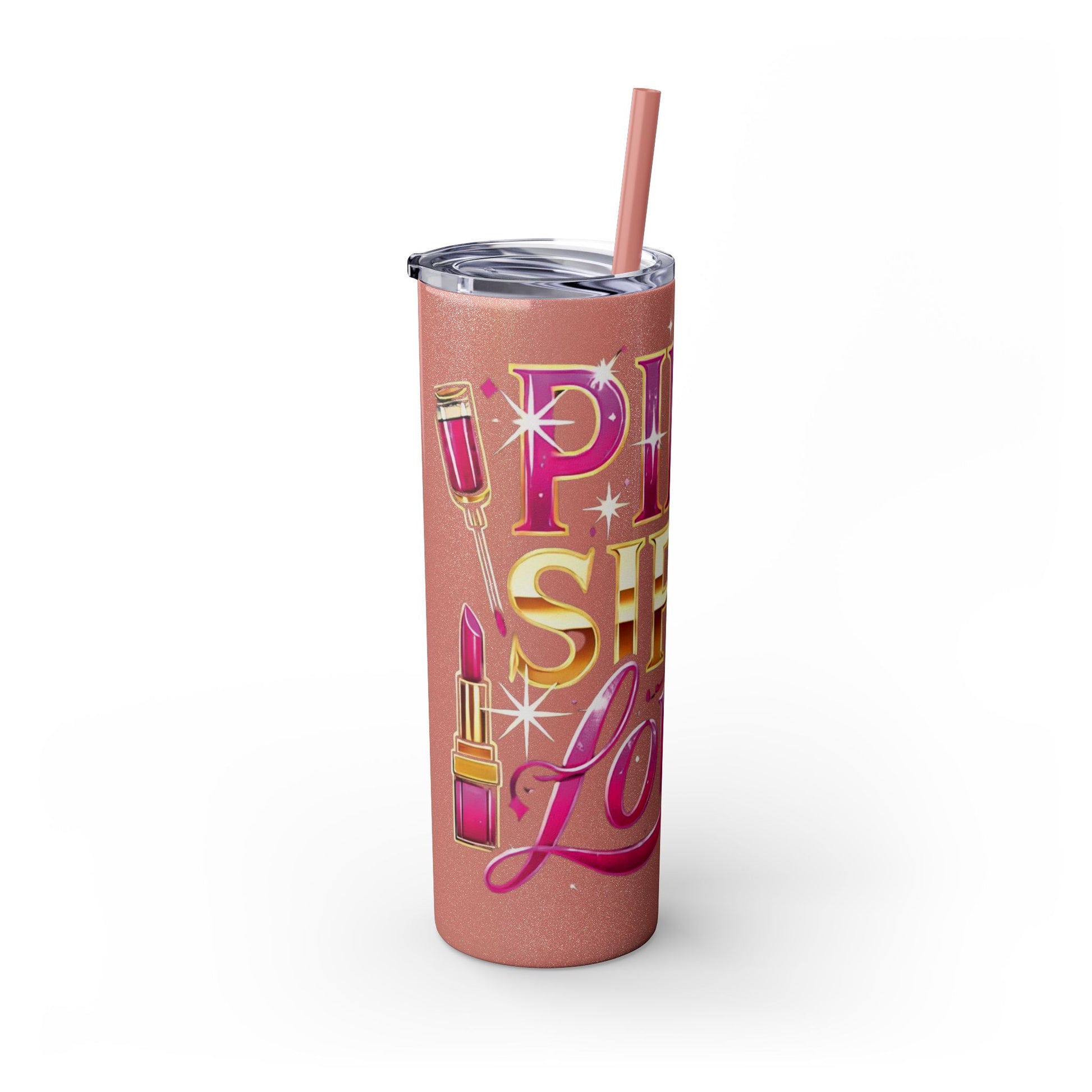 Pink, Sip & Love - Skinny Tumbler with Straw, 20oz - Creatively Designed Shop