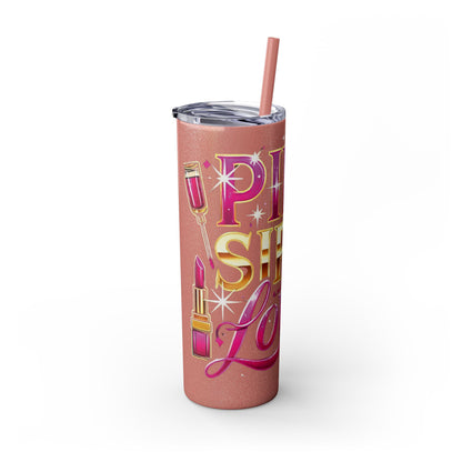 Pink, Sip & Love - Skinny Tumbler with Straw, 20oz - Creatively Designed Shop