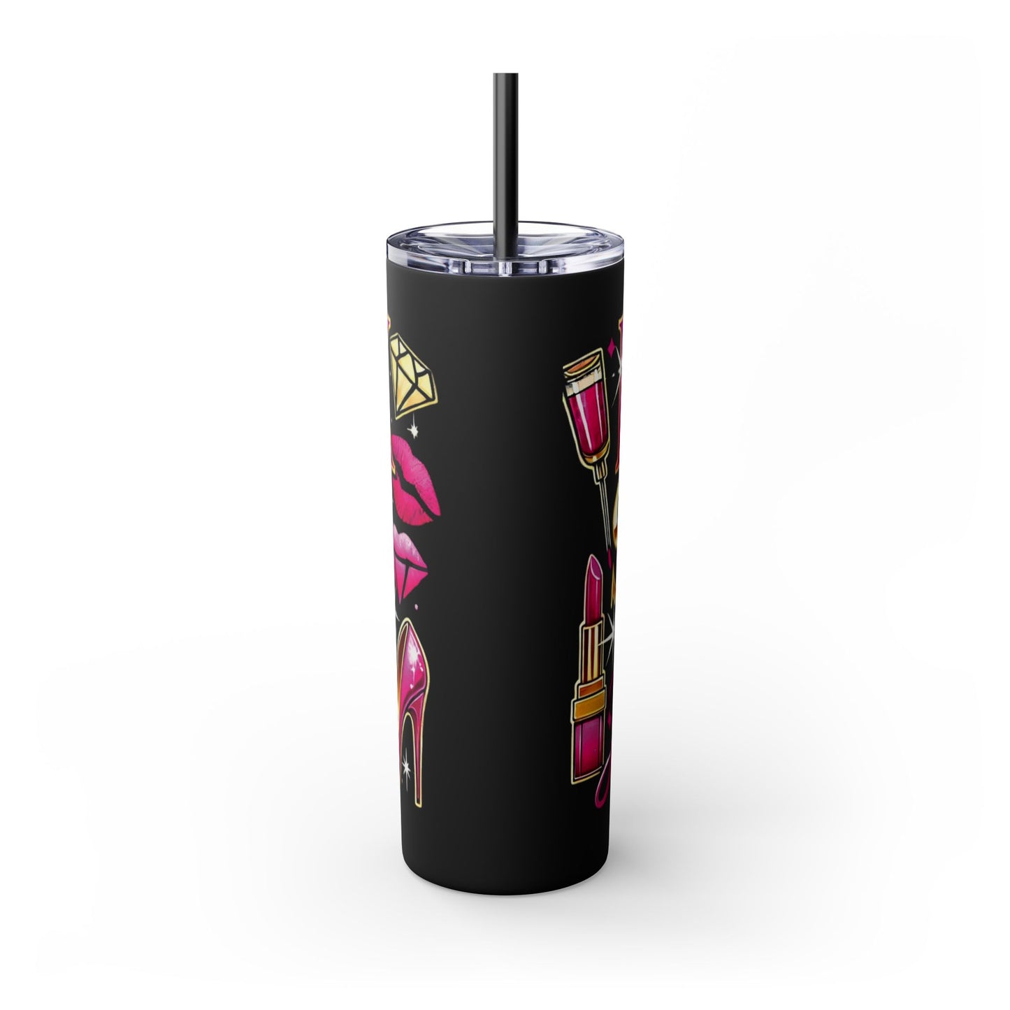 Pink, Sip & Love - Skinny Tumbler with Straw, 20oz - Creatively Designed Shop