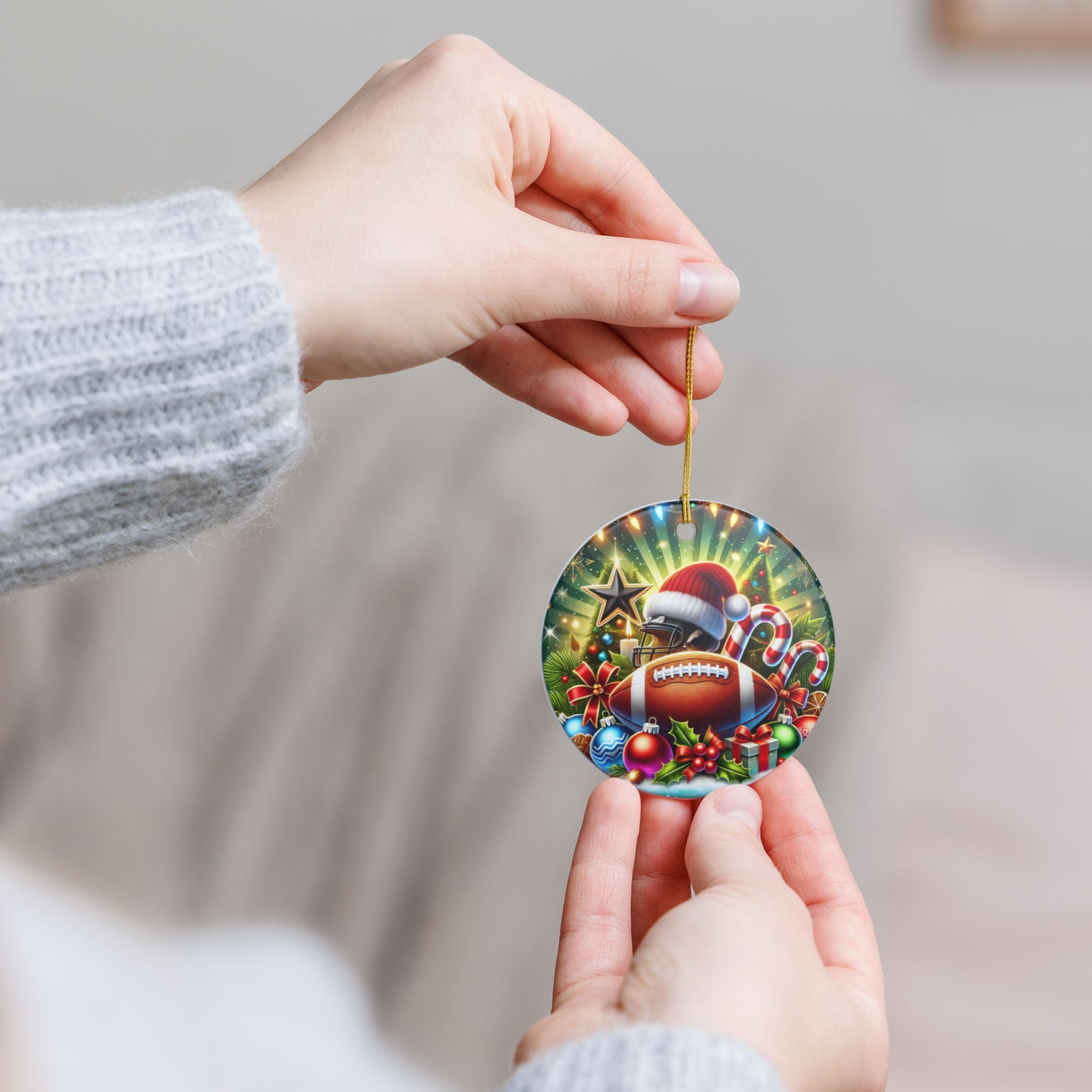 Football Christmas - Ceramic Decoration Ornament, (1pc)