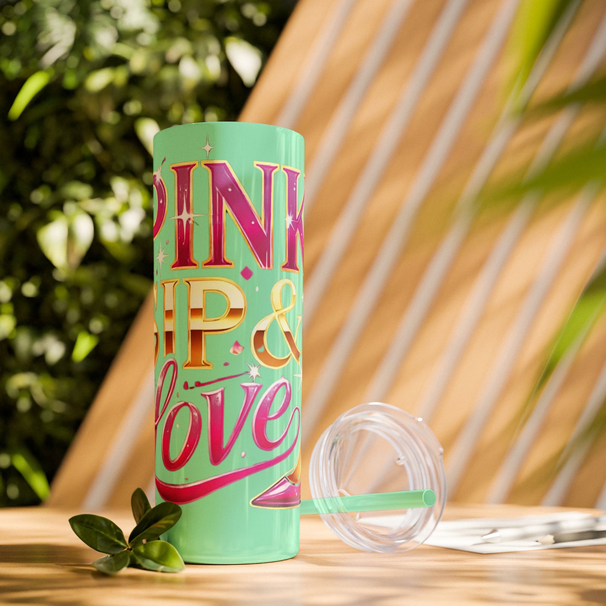 Pink, Sip & Love - Skinny Tumbler with Straw, 20oz - Creatively Designed Shop