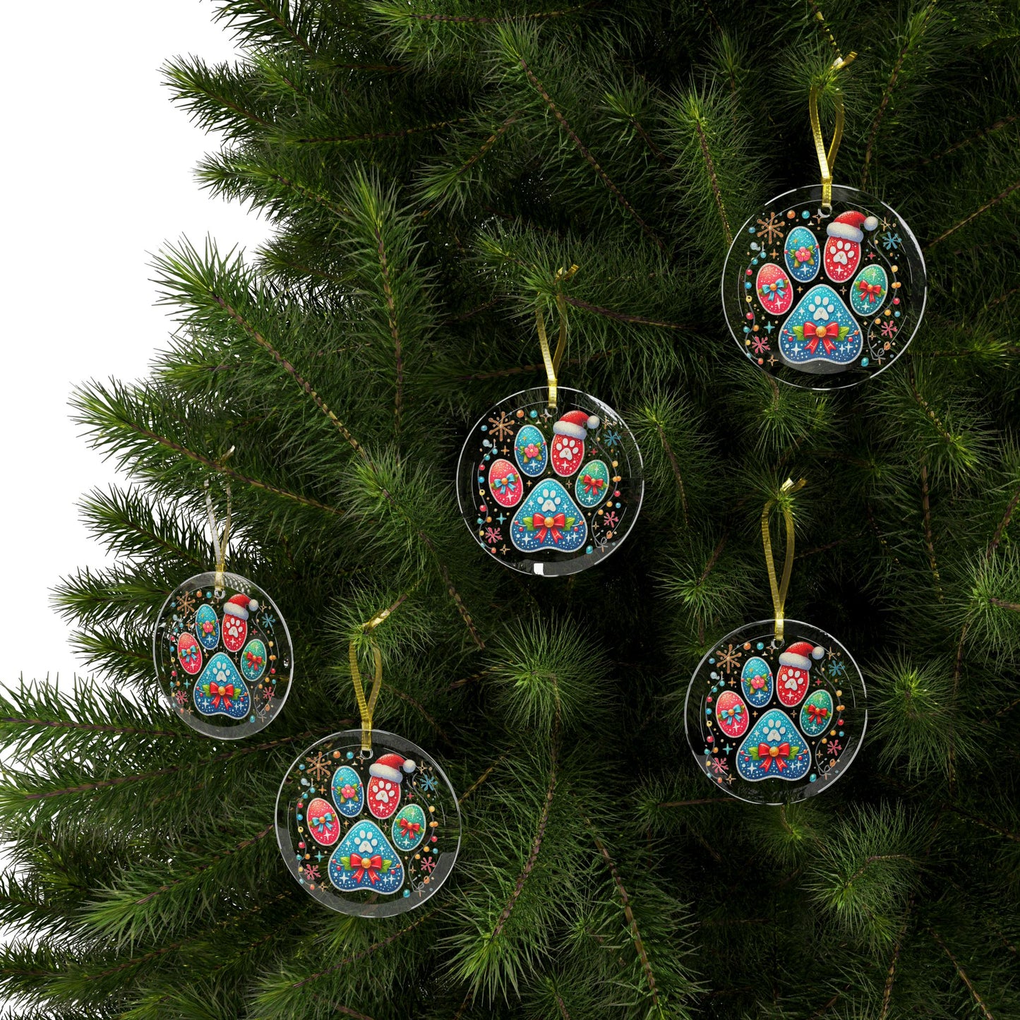 Festive Paw Print - Glass Ornaments