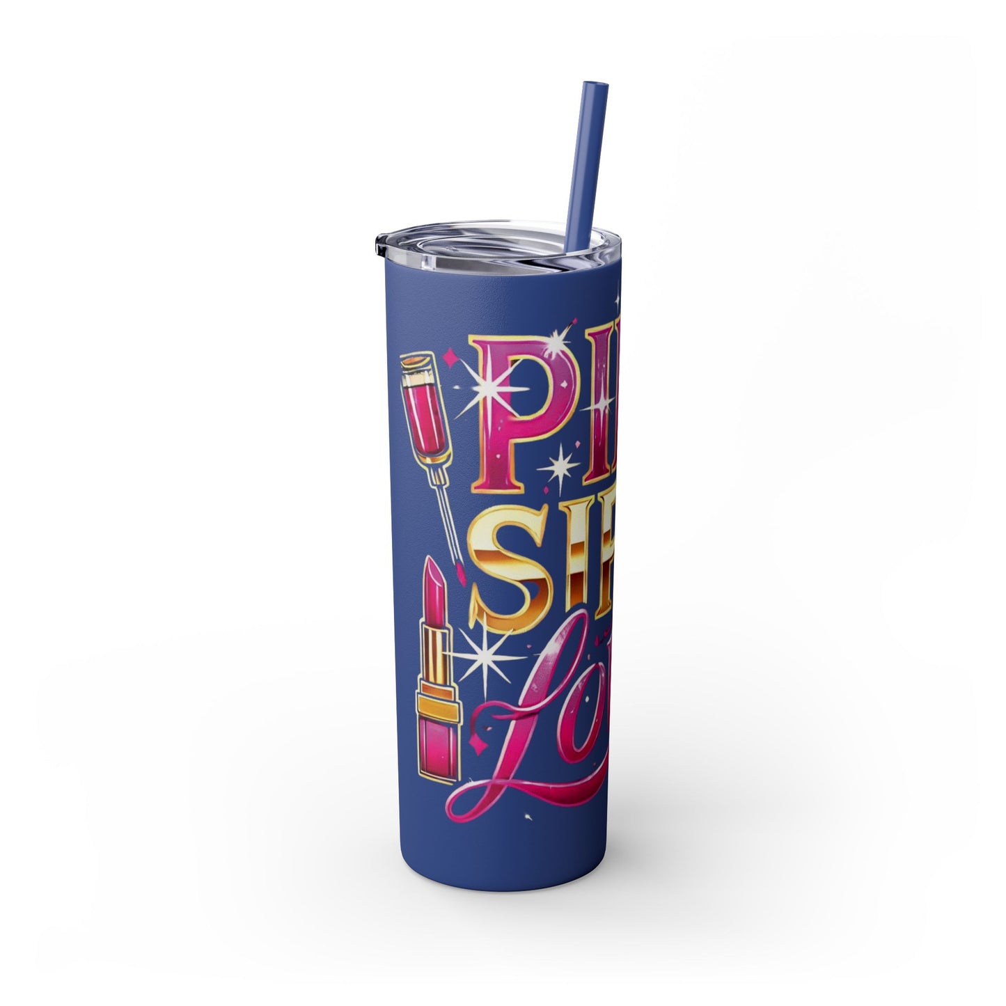 Pink, Sip & Love - Skinny Tumbler with Straw, 20oz - Creatively Designed Shop
