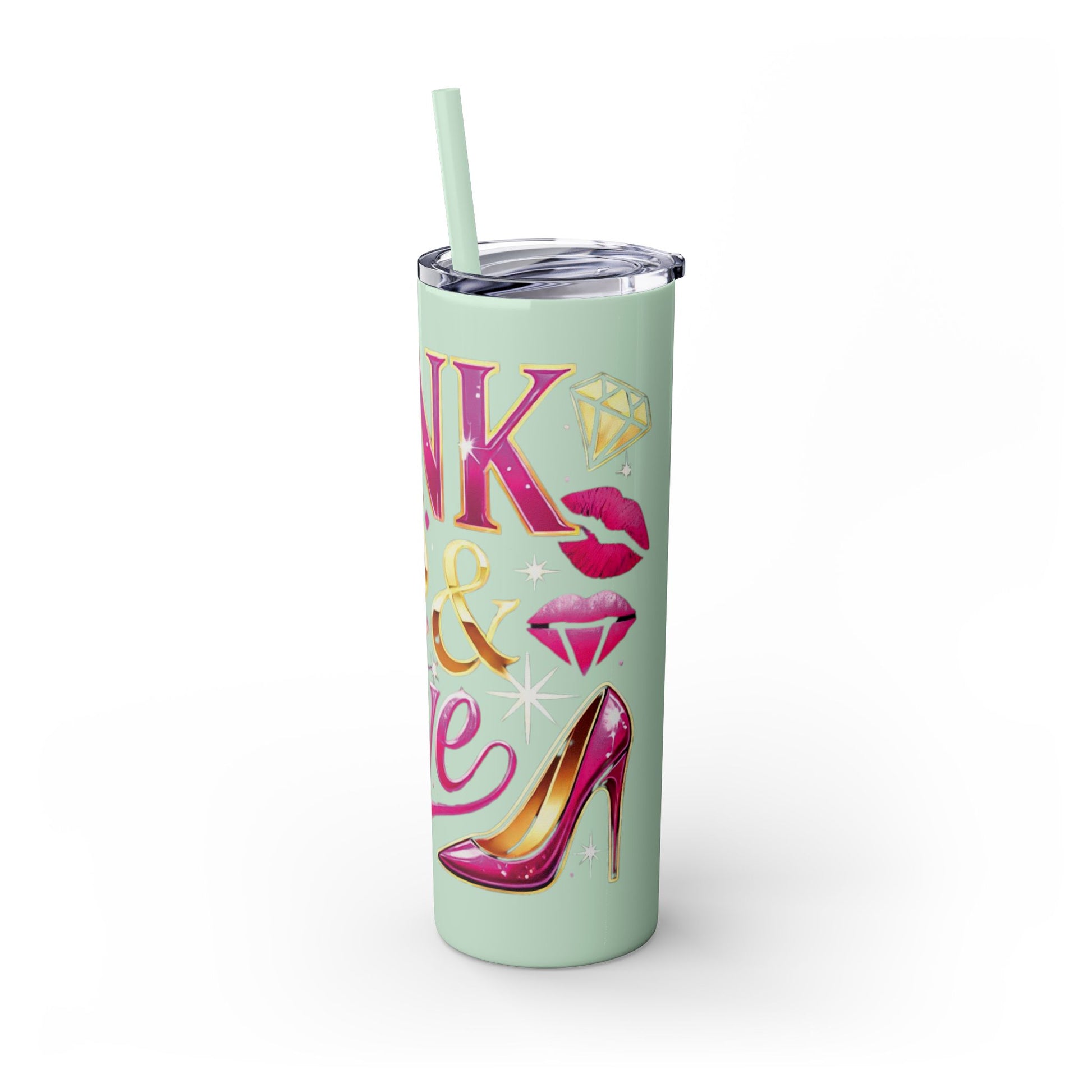 Pink, Sip & Love - Skinny Tumbler with Straw, 20oz - Creatively Designed Shop