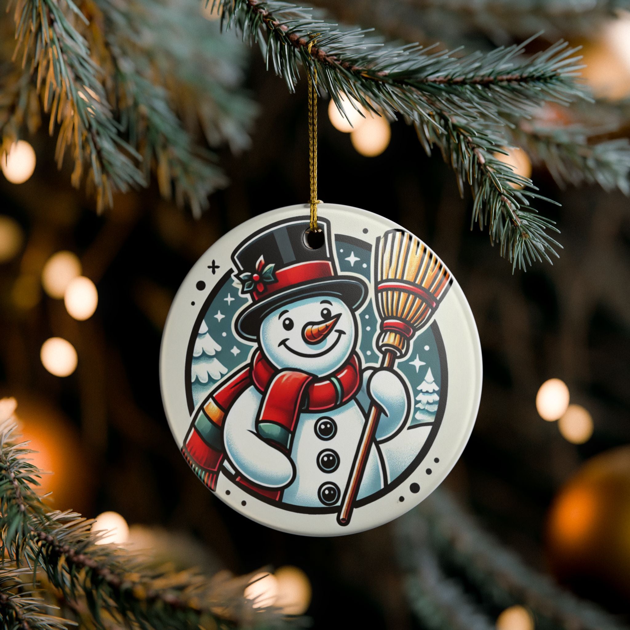 Snowman with a Magic Hat - Ceramic Decoration Ornament, (1pc)