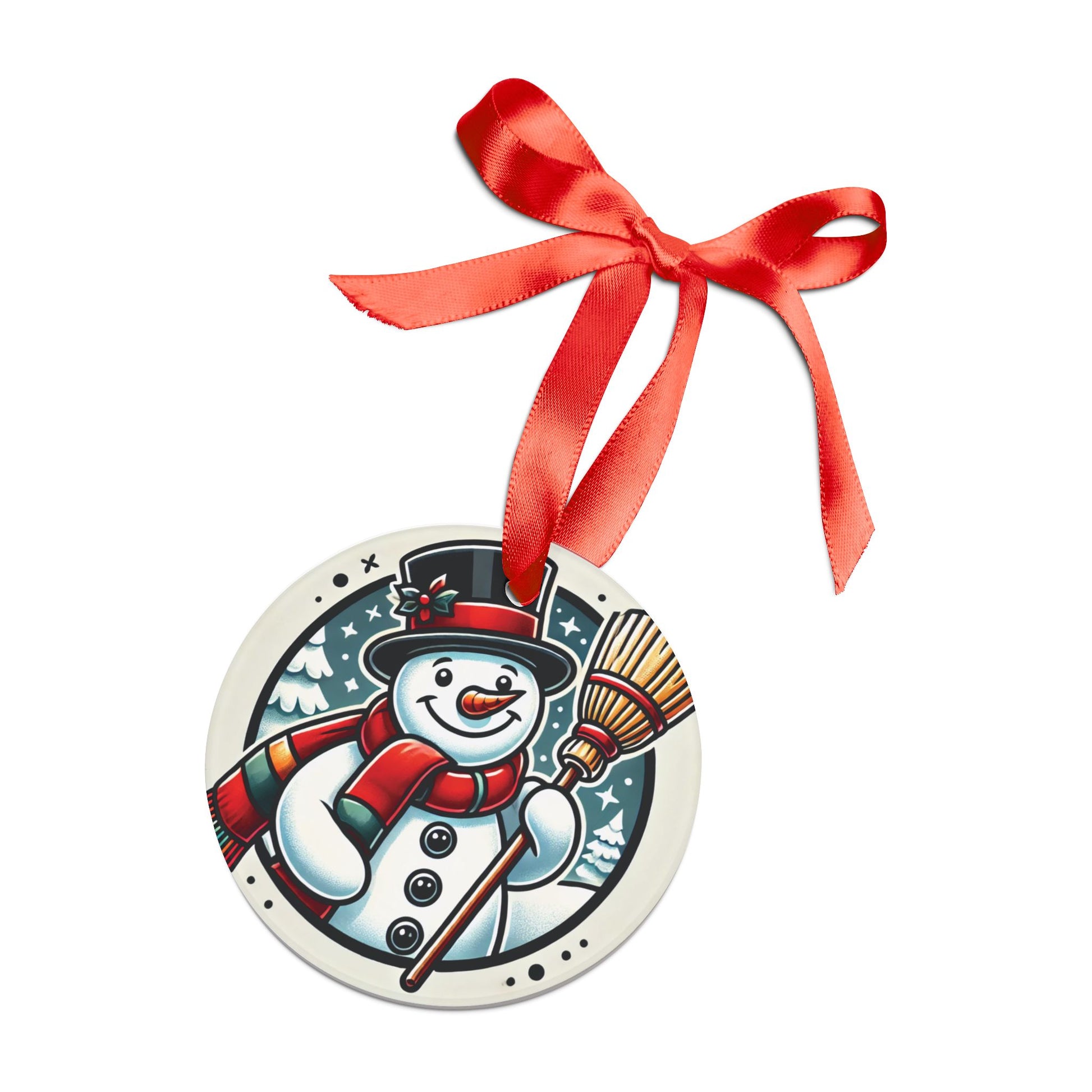 Snowman with a Magic Hat - Acrylic Ornament with Ribbon - Creatively Designed Shop