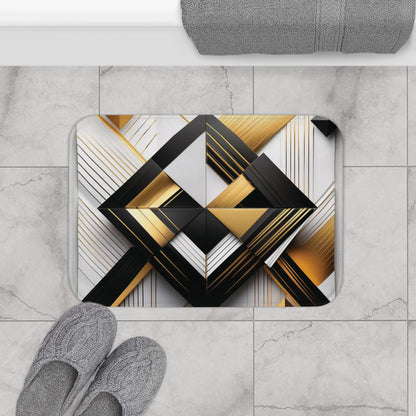 Black, Gold & White Abstract - Bath Mat