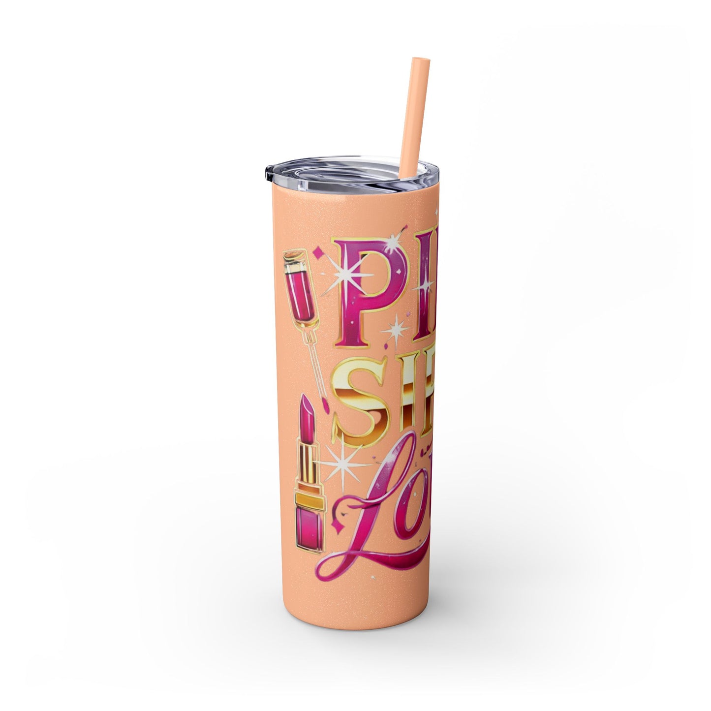 Pink, Sip & Love - Skinny Tumbler with Straw, 20oz - Creatively Designed Shop