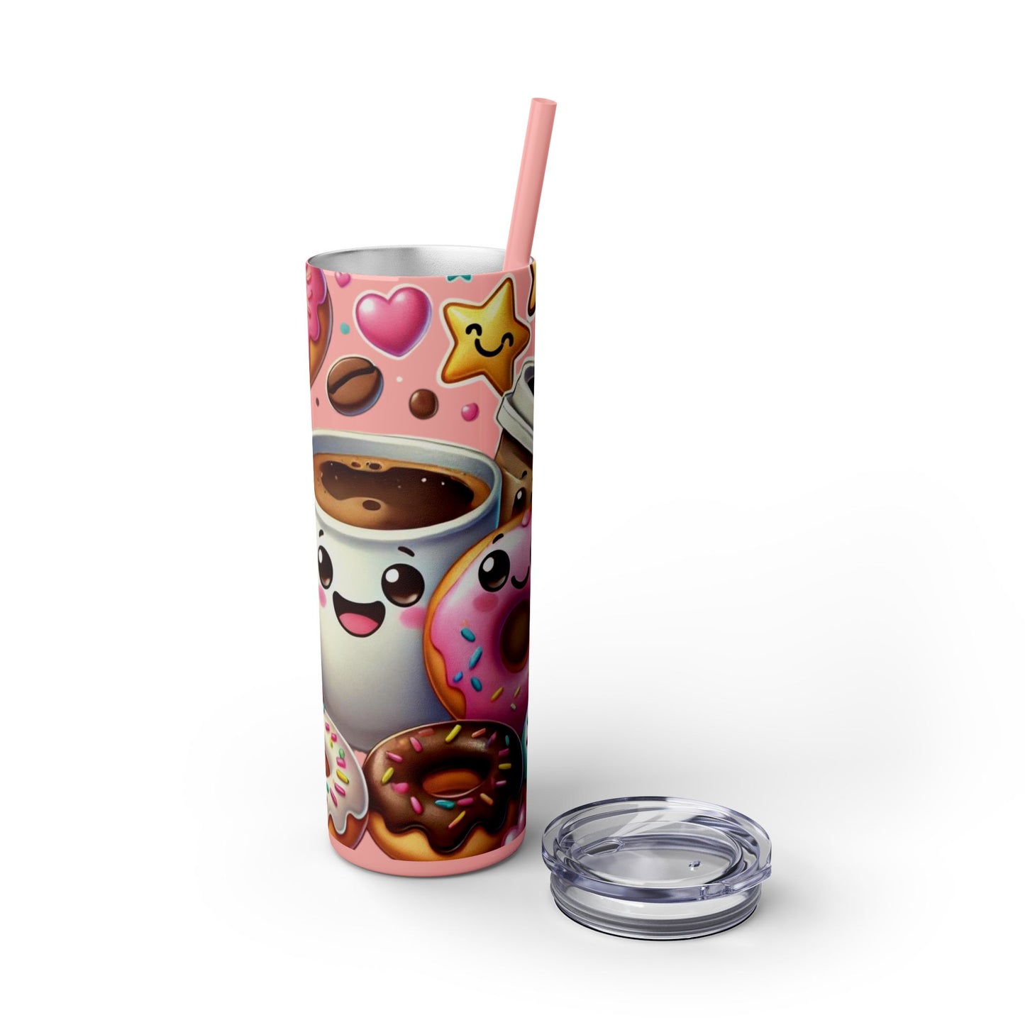 Coffee & Donuts - Skinny Tumbler with Straw, 20oz