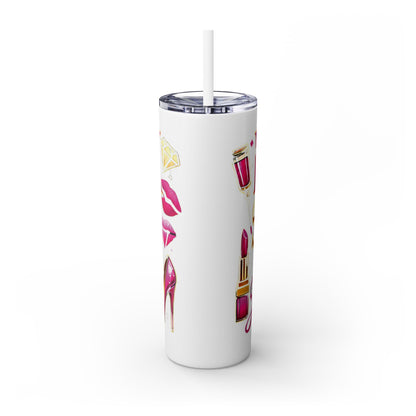 Pink, Sip & Love - Skinny Tumbler with Straw, 20oz - Creatively Designed Shop