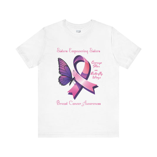 SES Breast Cancer Awareness "Courage Flies on Butterfly Wings" - Unisex Jersey Short Sleeve Tee