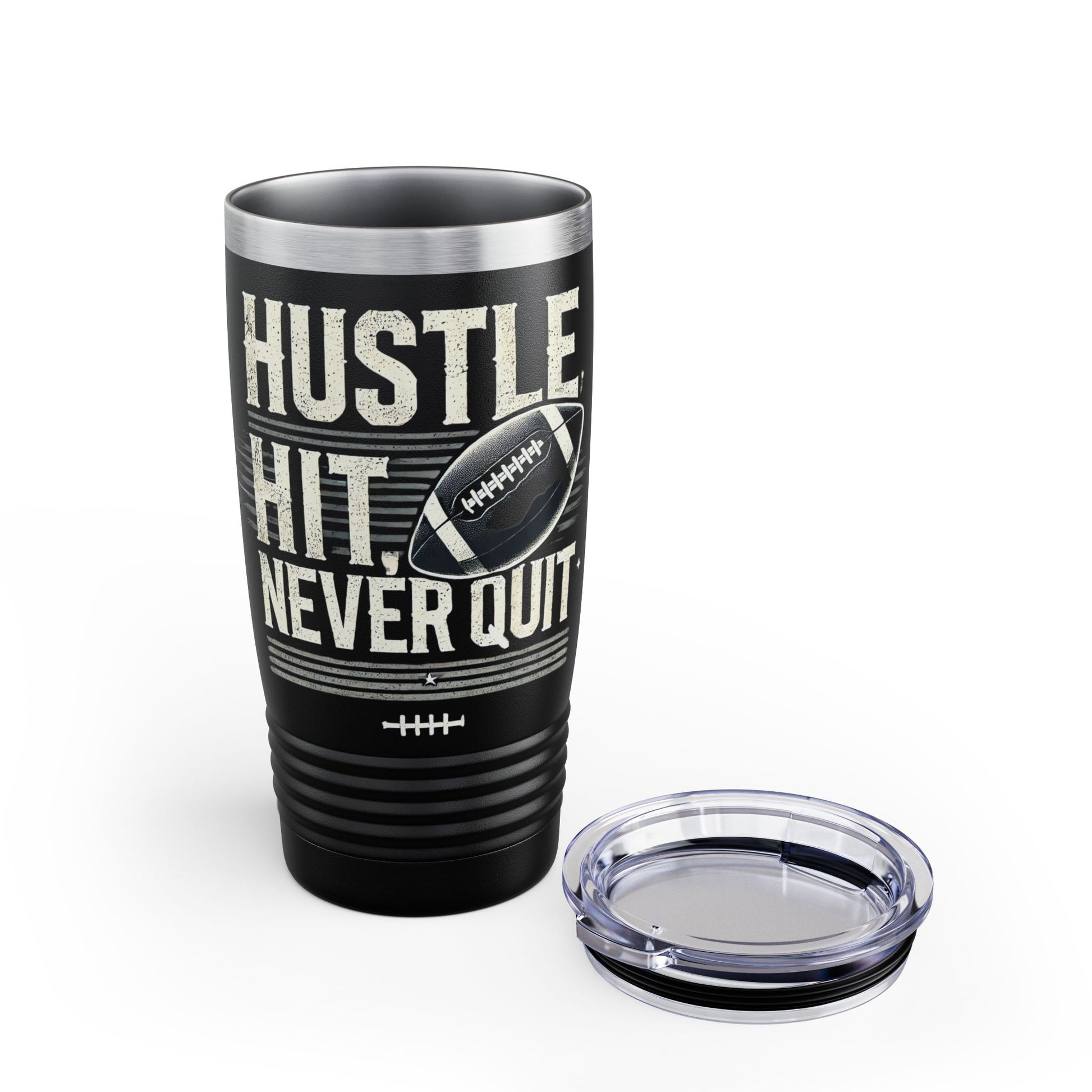 Hustle, Hit, Never Quit - Ringneck Tumbler, 20oz - Creatively Designed Shop
