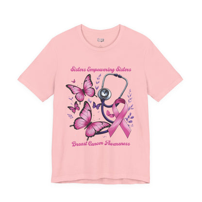 SES Breast Cancer Awareness "Butterflies, Ribbon & Stethoscope" - Unisex Jersey Short Sleeve Tee