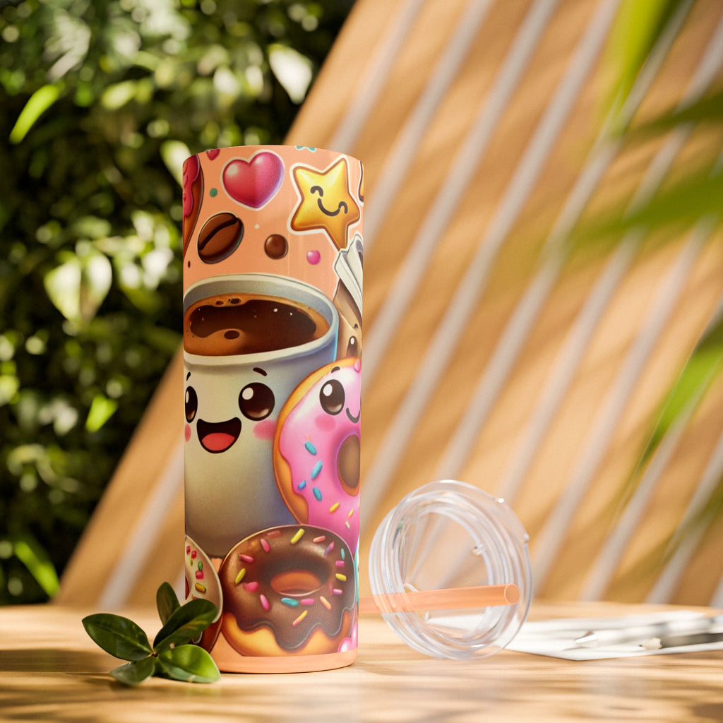 Coffee & Donuts - Skinny Tumbler with Straw, 20oz