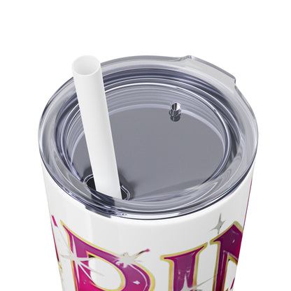 Pink, Sip & Love - Skinny Tumbler with Straw, 20oz - Creatively Designed Shop