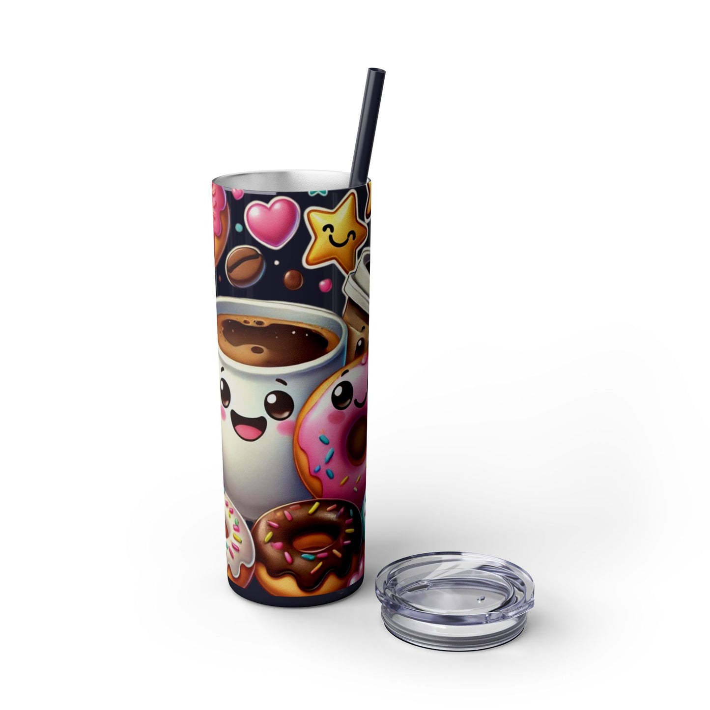 Coffee & Donuts - Skinny Tumbler with Straw, 20oz
