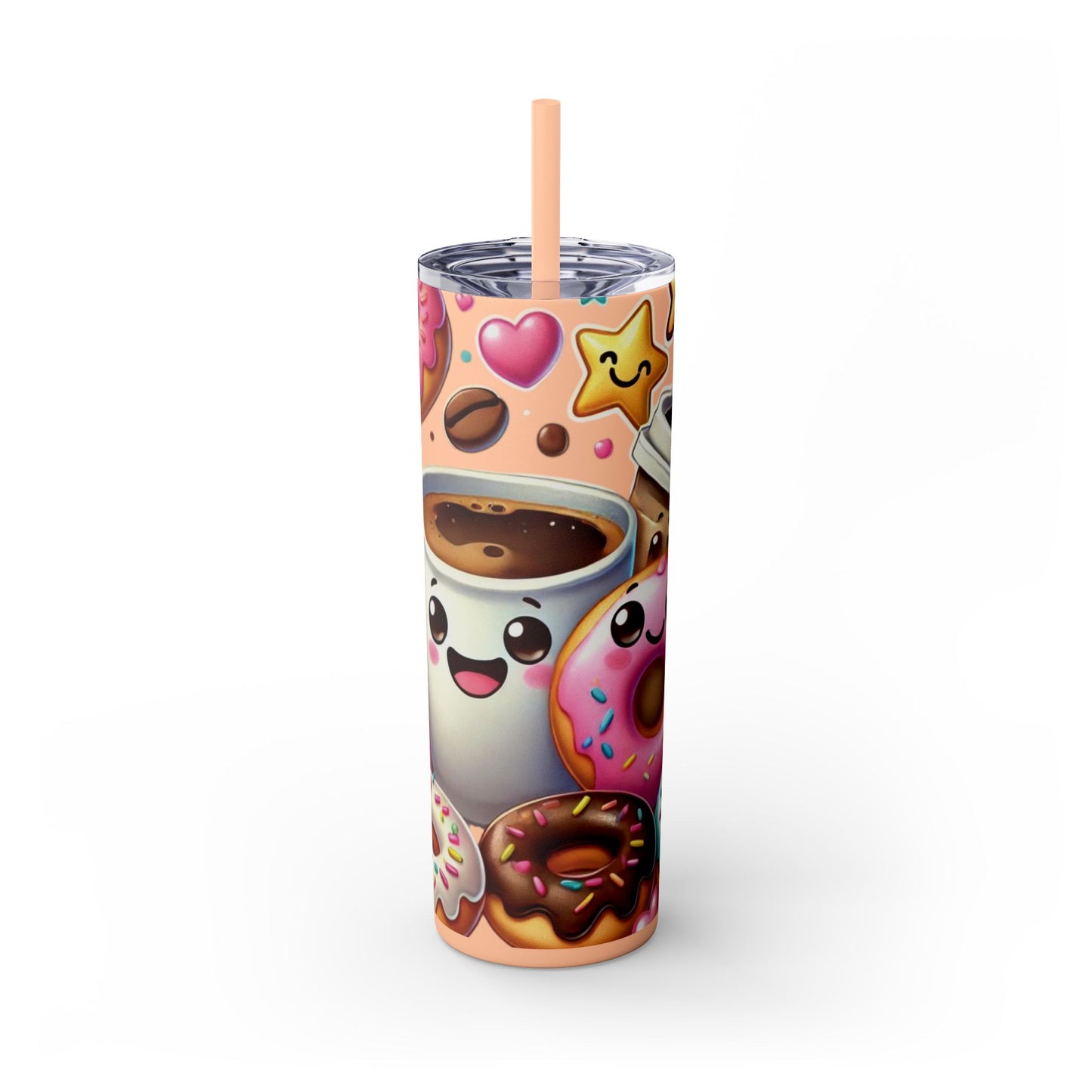 Coffee & Donuts - Skinny Tumbler with Straw, 20oz