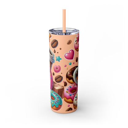 Coffee & Donuts - Skinny Tumbler with Straw, 20oz - Creatively Designed Shop