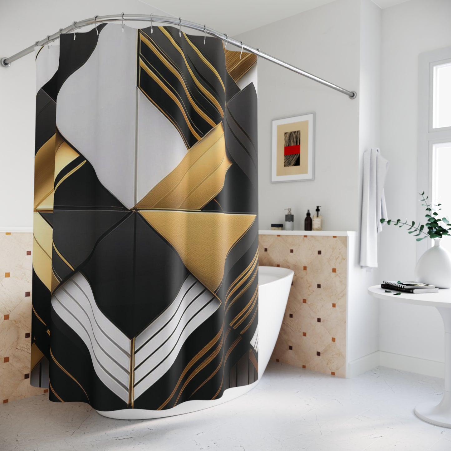 Black, Gold, & White Abstract - Shower Curtain