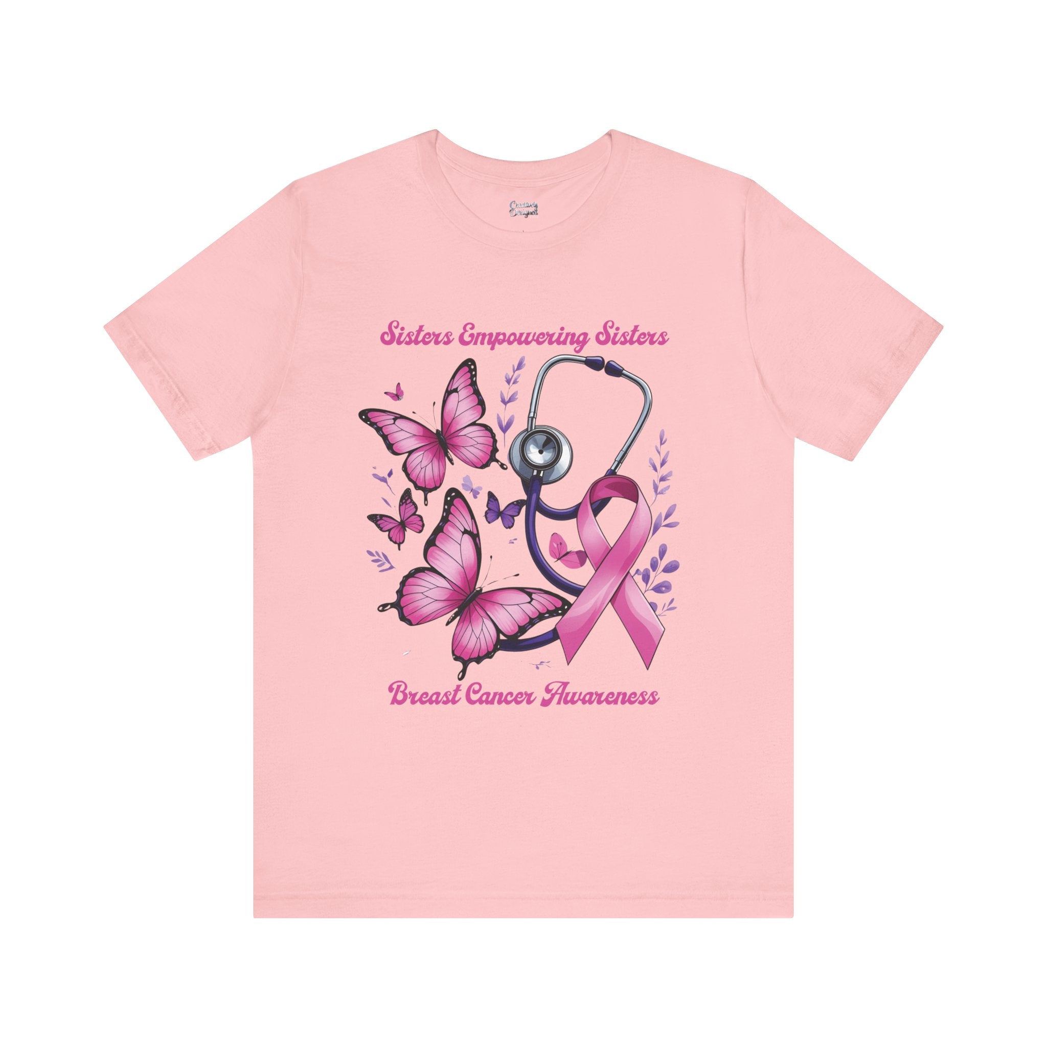 SES Breast Cancer Awareness "Butterflies, Ribbon & Stethoscope" - Unisex Jersey Short Sleeve Tee