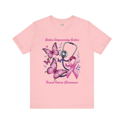 SES Breast Cancer Awareness "Butterflies, Ribbon & Stethoscope" - Unisex Jersey Short Sleeve Tee