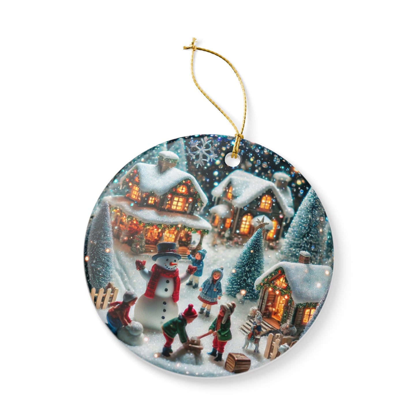 Winter Village Scene - Ceramic Decoration Ornament, (1pc)