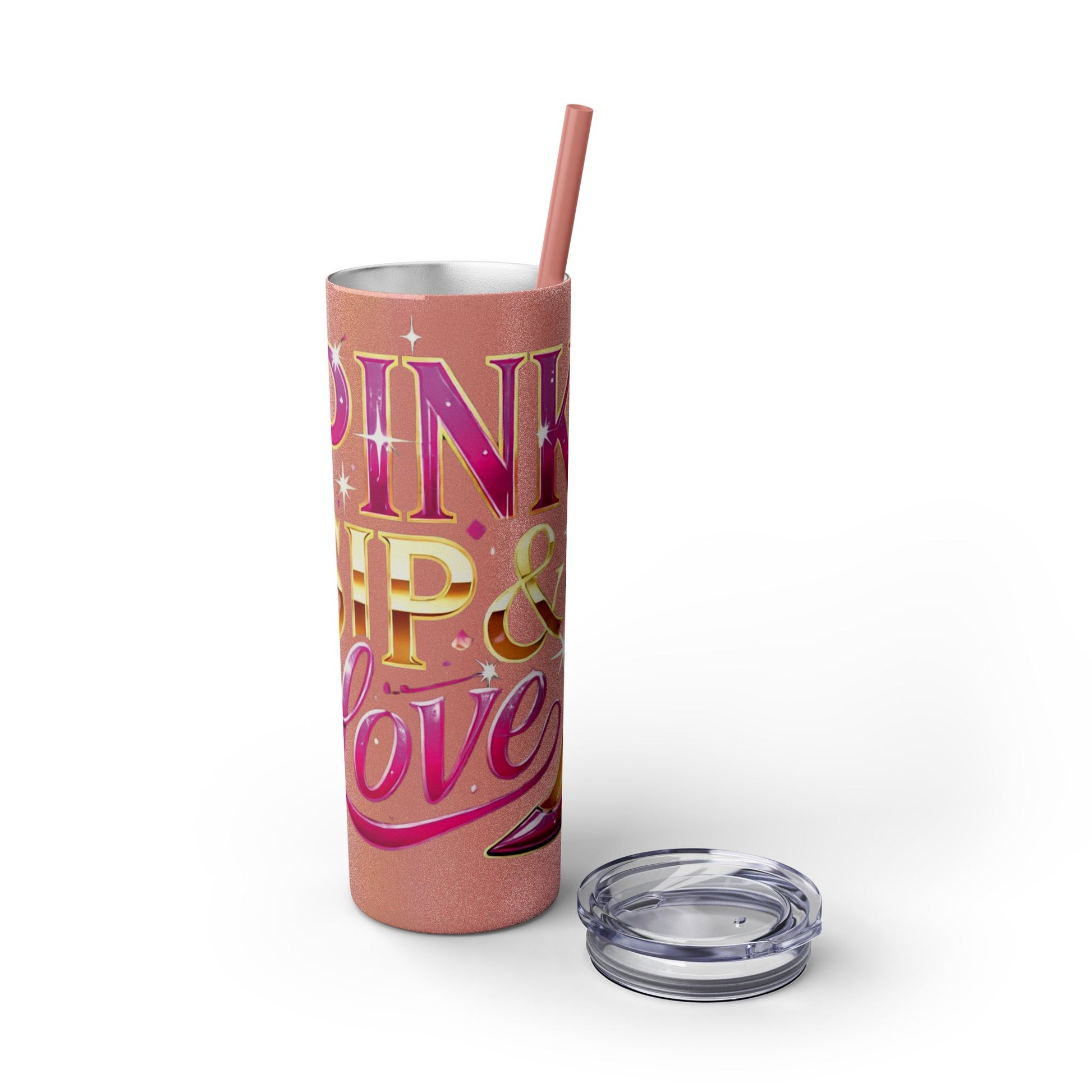Pink, Sip & Love - Skinny Tumbler with Straw, 20oz - Creatively Designed Shop