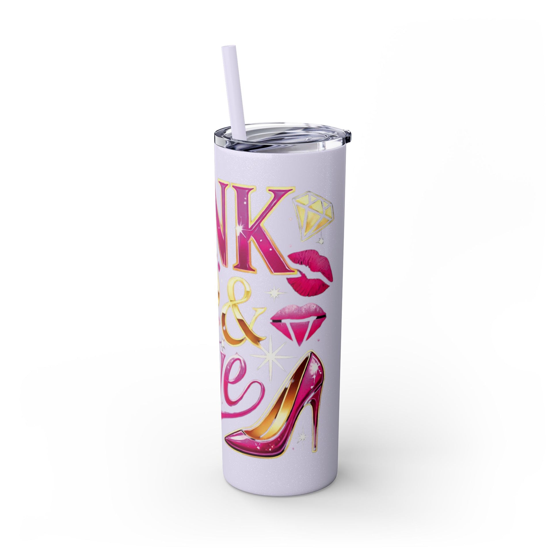 Pink, Sip & Love - Skinny Tumbler with Straw, 20oz - Creatively Designed Shop