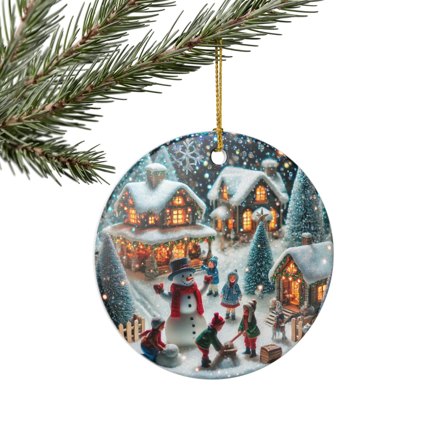 Winter Village Scene - Ceramic Decoration Ornament, (1pc)