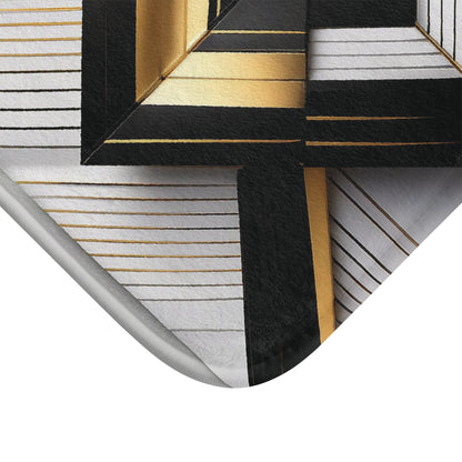 Black, Gold & White Abstract - Bath Mat
