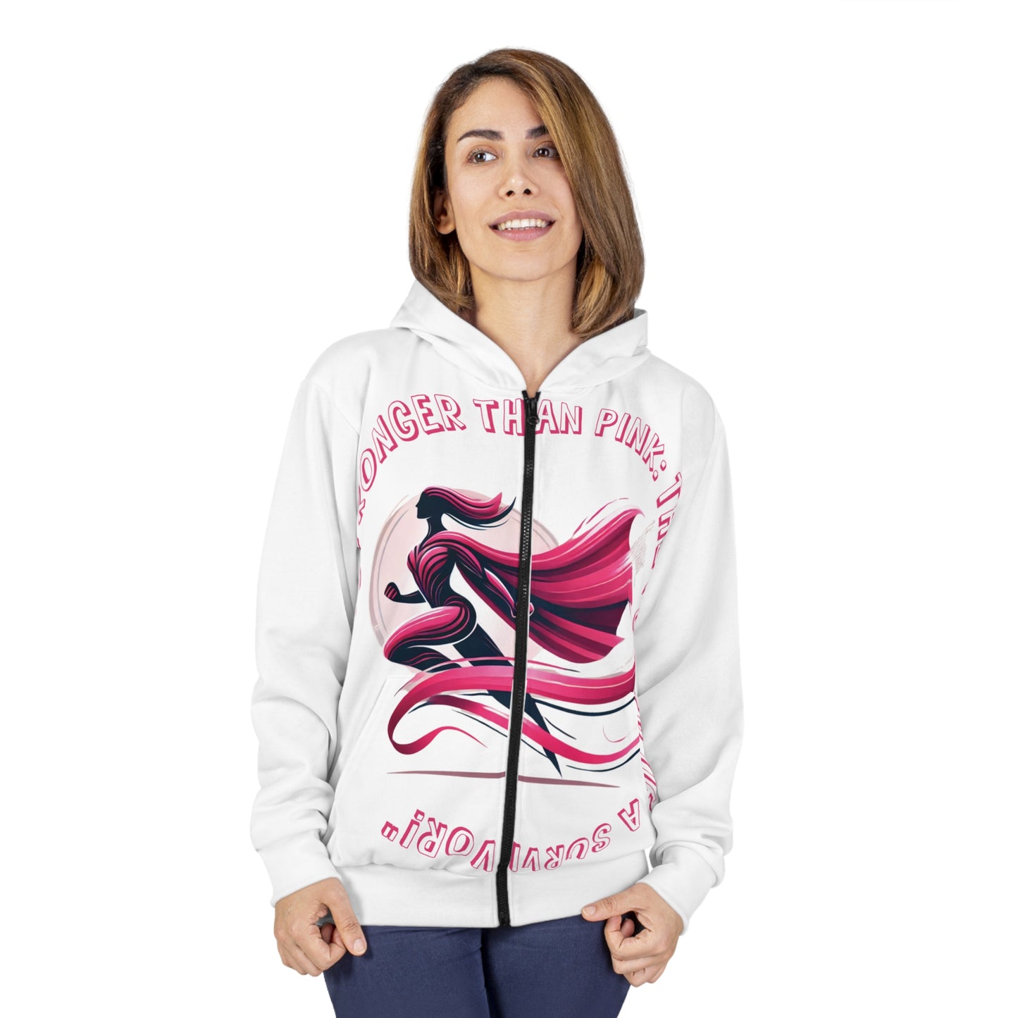 Carroll's Edition "Stronger Than Pink" - Unisex Zip Hoodie (AOP)