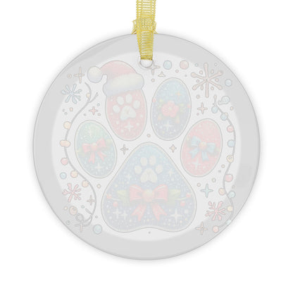 Festive Paw Print - Glass Ornaments