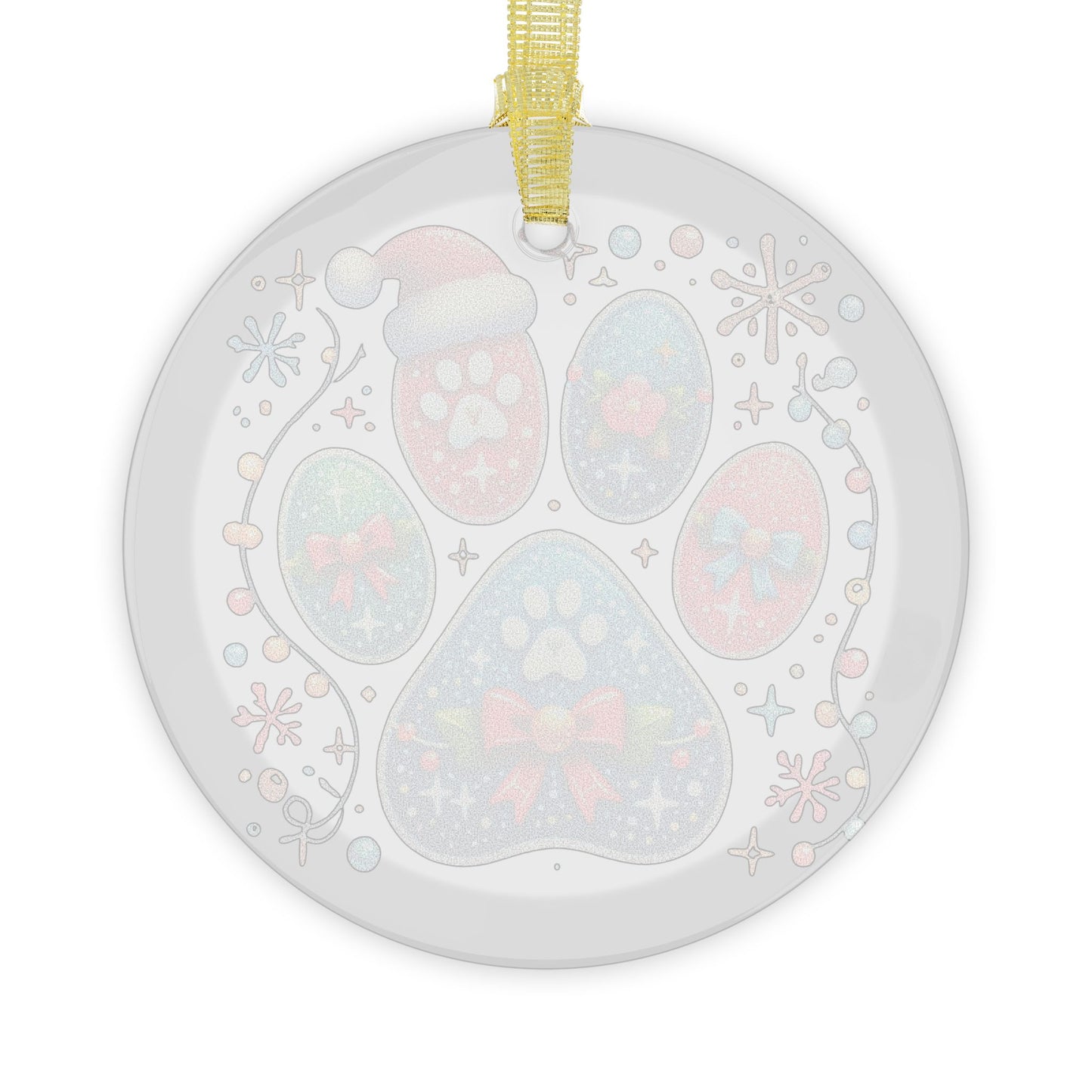 Festive Paw Print - Glass Ornaments