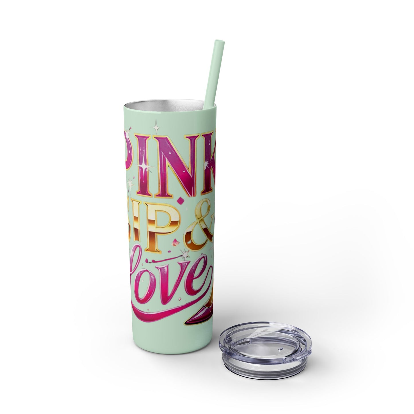 Pink, Sip & Love - Skinny Tumbler with Straw, 20oz - Creatively Designed Shop