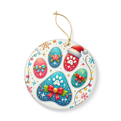Festive Paw Print - Ceramic Decoration Ornament, (1pc)