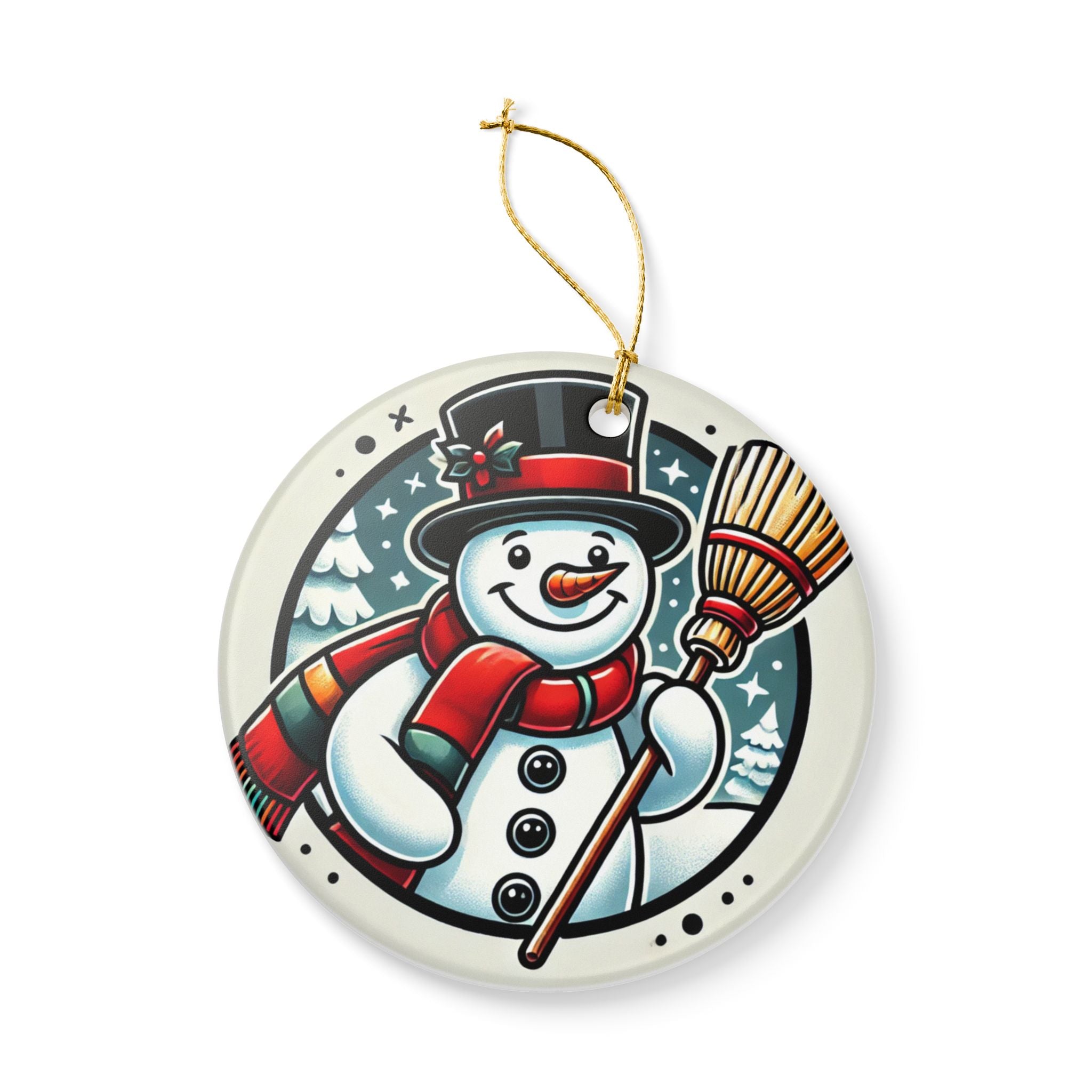 Snowman with a Magic Hat - Ceramic Decoration Ornament, (1pc)