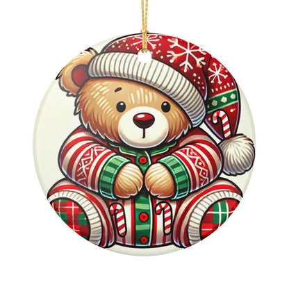 Teddy Bear in Pajamas - Ceramic Decoration Ornament, (1pc)