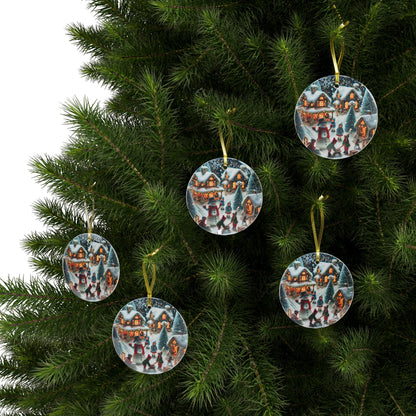 Winter Village Scene - Glass Ornaments